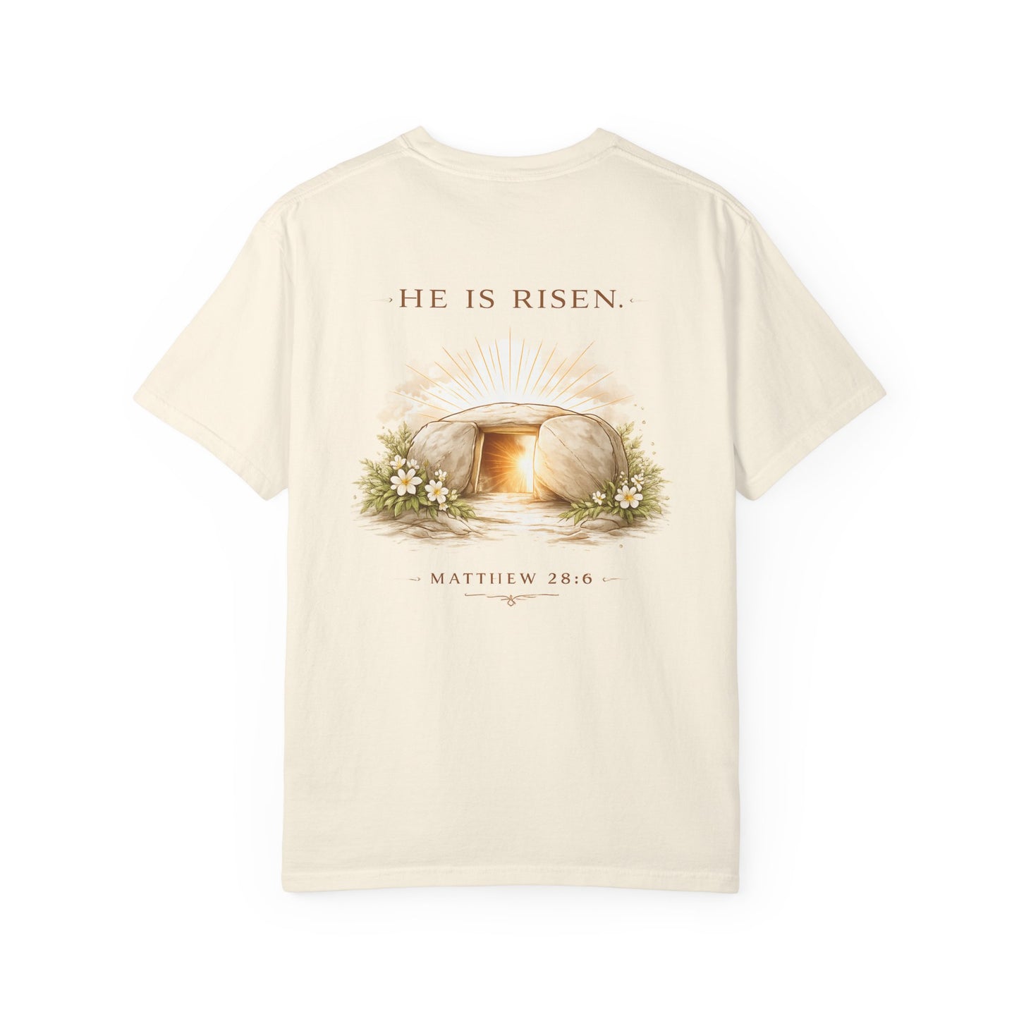 “The Risen Light Tee — Matthew 28:6 Edition ✨”