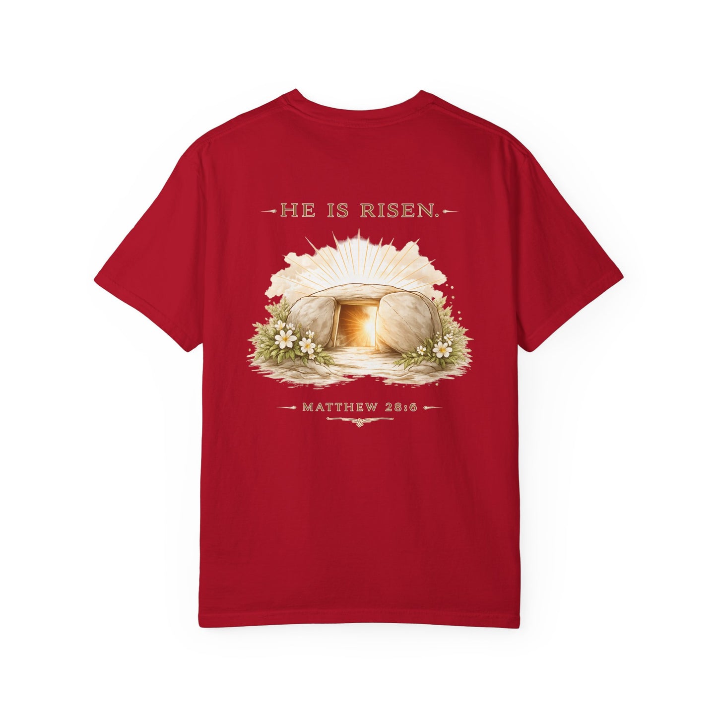 “The Risen Light Tee — Matthew 28:6 Edition ✨”