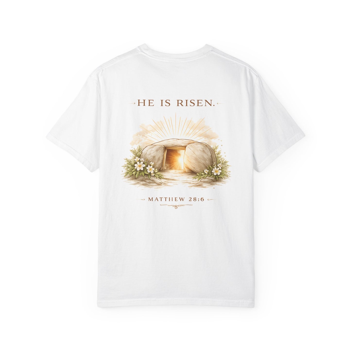“The Risen Light Tee — Matthew 28:6 Edition ✨”
